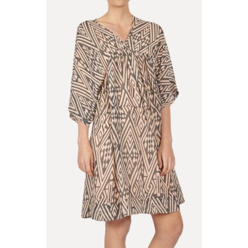 Ba&sh Freaky Swing Dress Oversized Tiered Chiffon Pink & Gray Print